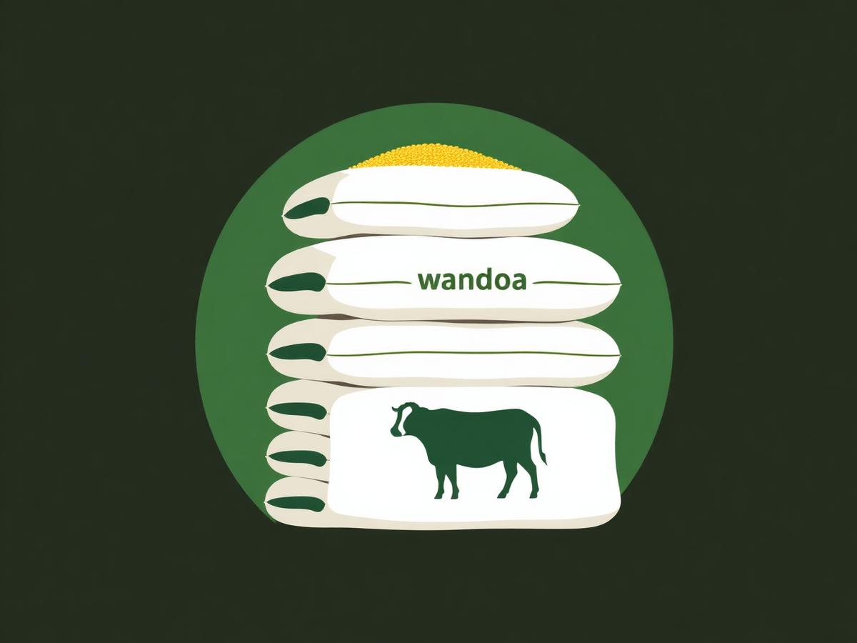 Illustration of stacked animal feed wanda bags